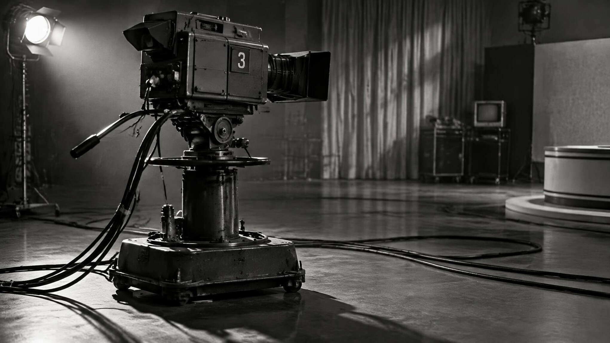 Heavy vintage television studio camera on a pedestal