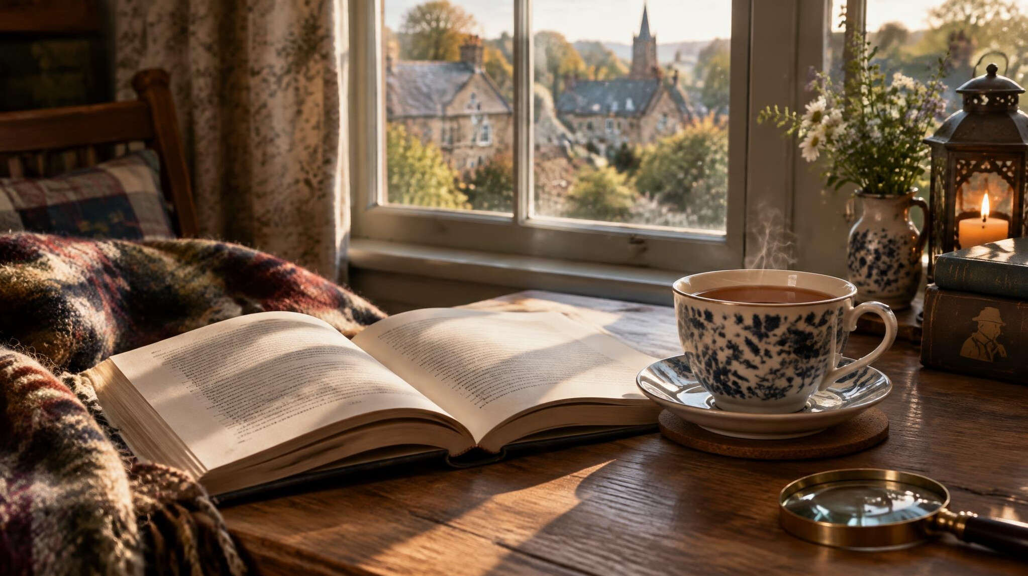 Open book beside a cup of tea