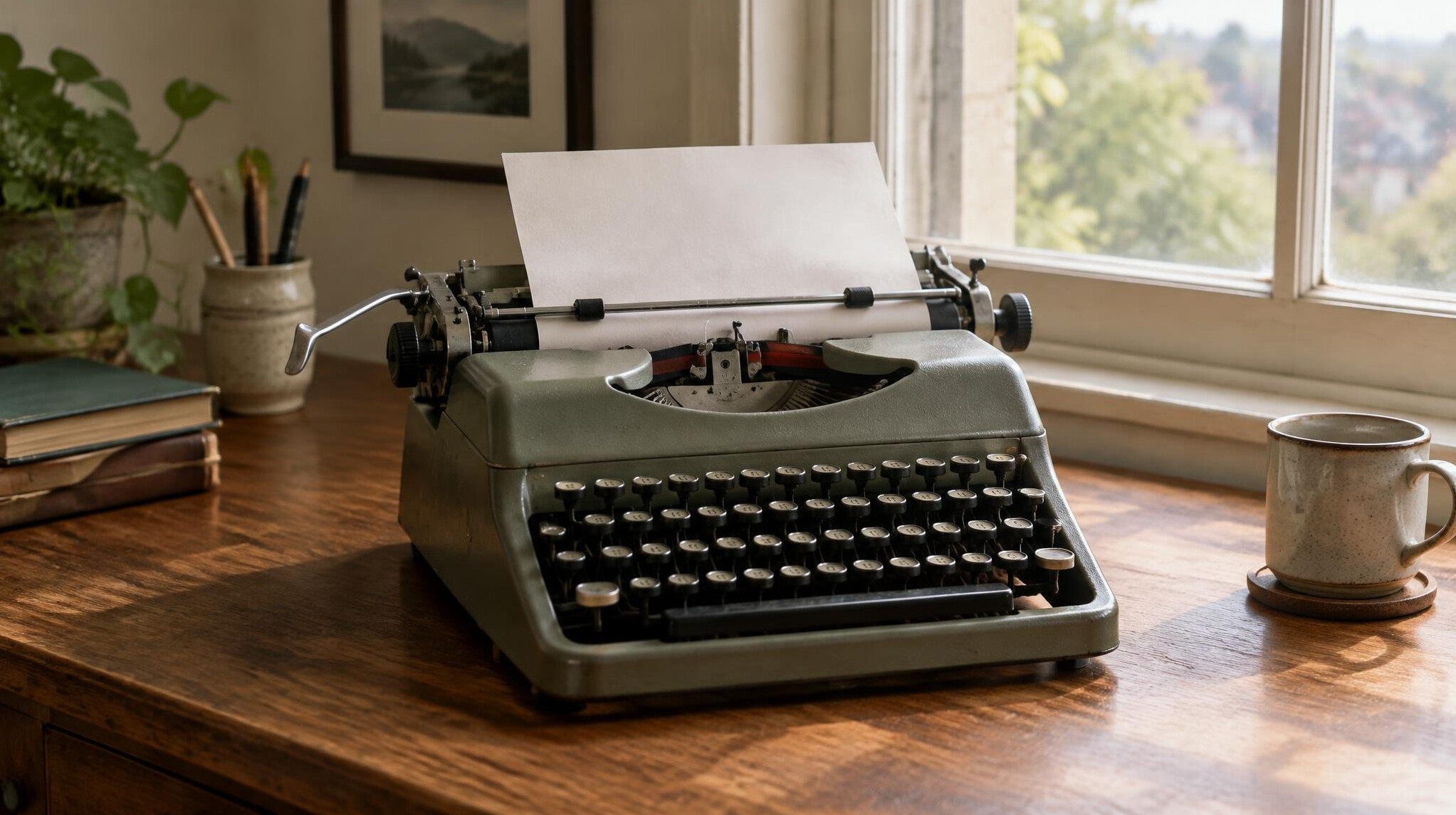 Vintage typewriter with a sheet of paper