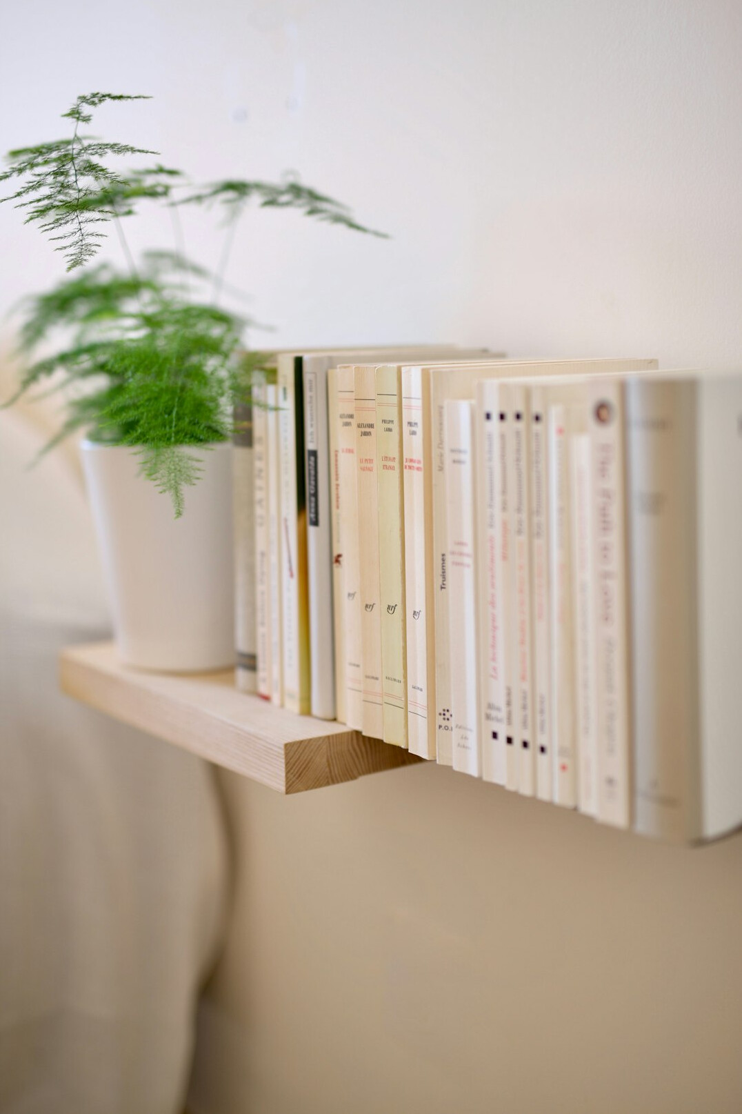 Books on a wooden shelf