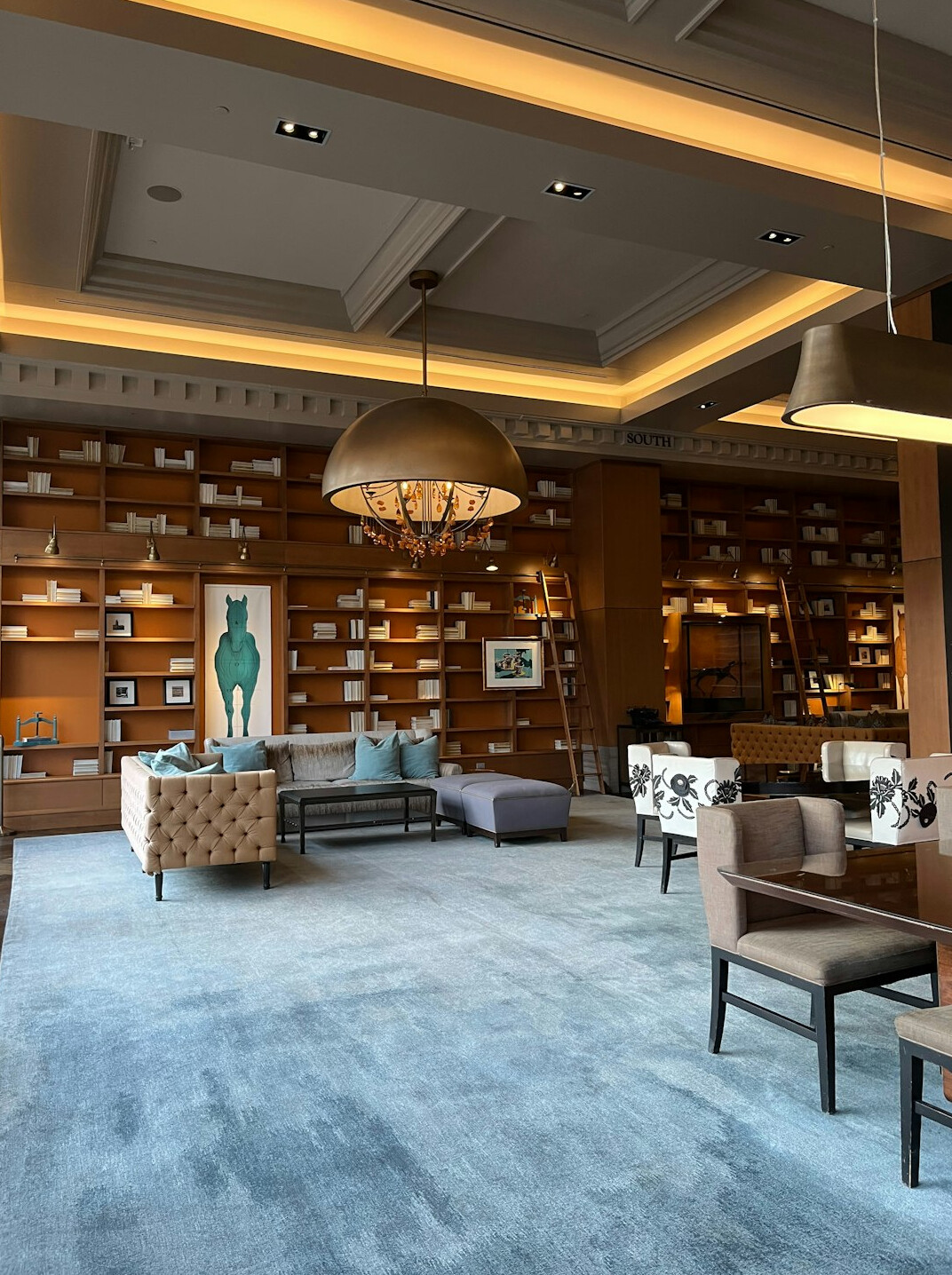 Grand library interior with high shelves