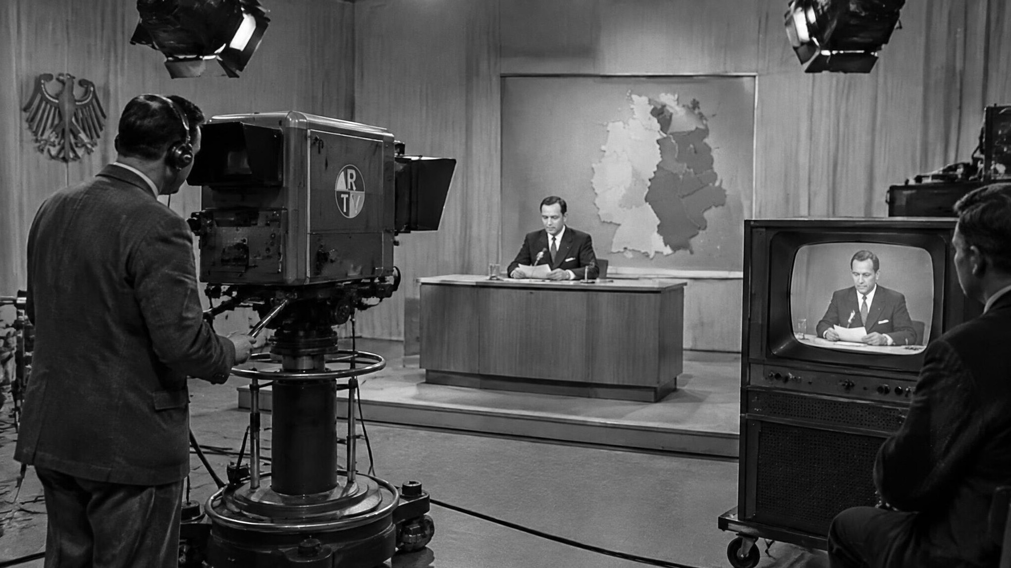 old black and white tv studio