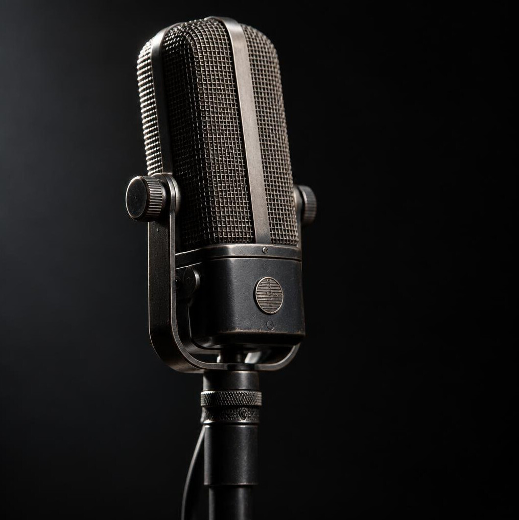 Close-up of a vintage broadcast microphone
